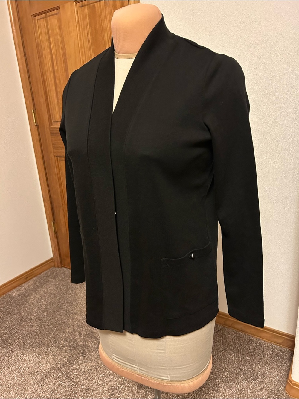 Rafaella Black Open-Front Knit Cardigan Jacket 100% Cotton Size M